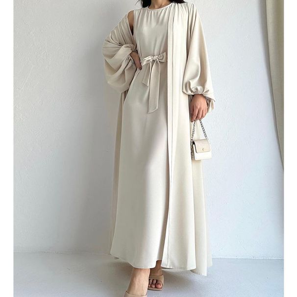 Verve New Abaya Set Dress With Bow Tie Waist Robe Women's Fashion MSL110_ecoleips.com