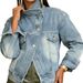 Women's Clothing Vintage Washed Denim Jacket – Motorcycle-Inspired Collar & Distressed Details (5 Sizes, Light Blue)_ecoleips.com