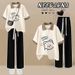Cute Cartoon Print Polo T-Shirt & Pants Set For Teen Girls - Soft Cotton Blend Summer Outfit (XS-XL, Multiple Colors)_ecoleips.com
