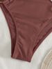 Women's Chocolate Brown Halter One-Piece Swimsuit Cutout Design Metal Ring Decor High Cut Bathing Suit For Beach Vacation_ecoleips.com