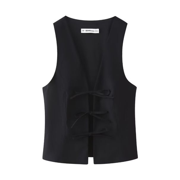 European And American Style Bow Strap Slim Vest Summer V-neck Sleeveless Top Fashion Vest_ecoleips.com