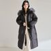 girl Girl Girl 25 Winter Fox Fur Collar Hooded Waist-Tightening Jacket For Women, Long Over-the-Knee 90% White Duck Down Thickened Coat_ecoleips.com