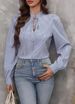 Verve 2025 Women's Fashion Autumn Winter New V-neck Tie Button Striped Long Sleeve Shirt_ecoleips.com