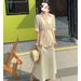 2025 Spring Summer New Style Tummy Control Slimming Tencel Waist Shirt Strap Satin Dress Two-Piece Set For Women_ecoleips.com