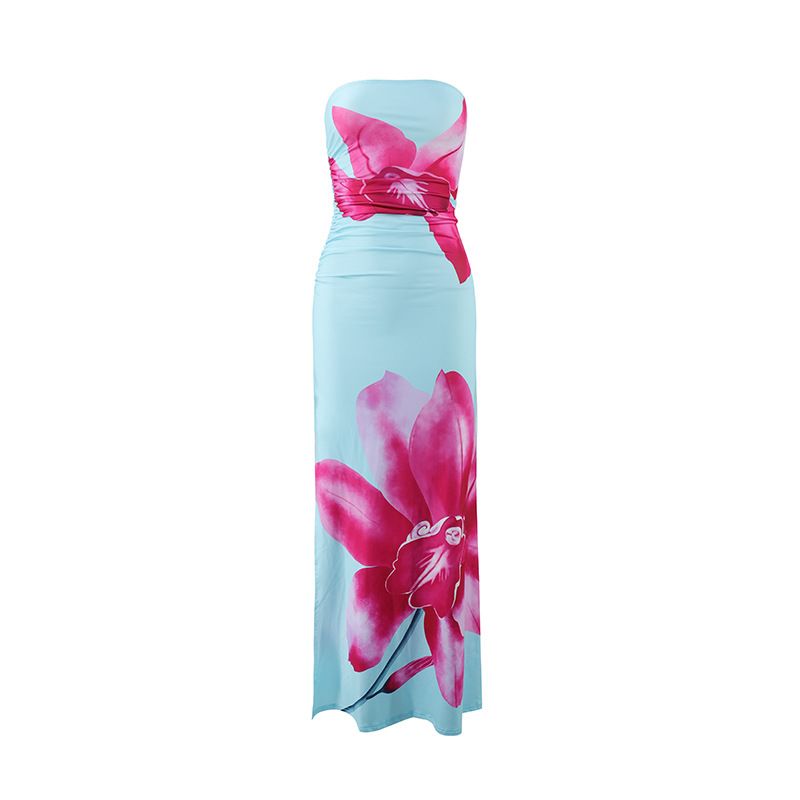 Women's Clothing New Women's Fashion Temperament Sexy Tube Top Slim Long Side Slit Holiday Dress_ecoleips.com