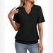 2026 Women Stylish Banded Hem V Neck Short Sleeve Casual Tops_ecoleips.com