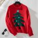 Aria Basics Aria Basics Fuzzy Rain European And American Cross-Border Christmas Tree Pullover Autumn Winter Round Neck Loose Holiday Women's_ecoleips.com