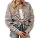 2025 Autumn Winter New Turn-down Collar Pocket Loose Long Sleeve Plaid Shirt For Women_ecoleips.com