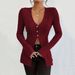 Voya Women's French Sexy Style V-neck T-shirt With Spring And Summer Long Sleeves And Exposed Navel Design, As Well As A Base Shirt And Top For_ecoleips.com