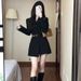 Black Suit Dress For Women, Autumn New Style With Belt, High-End French Style, Elegant Waist-Cinching Suit, Long-Sleeve_ecoleips.com