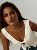 2026 Summer New White Textured Lace-up Vest For Women, Deep V-neck Hollow Bow Slim Fit Pure Desire Spice Girl Sleeveless Top_ecoleips.com