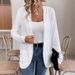 Women's Elegant Pure Color Lace Long Sleeve Jacket Autumn/Winter Double Pocket Open Placket Top Style_ecoleips.com