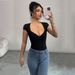 Women's Clothing Hot Sale Women's Simple Sexy V Neck T Shirt Backless Design Short Slim Top_ecoleips.com