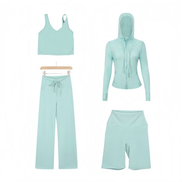 Women's Clothing Women's U Shaped Vest Hooded Jacket Shorts Straight Leg Pants Four Piece Set Slim Fit Outerwear Elastic Clothing_ecoleips.com