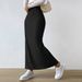 Voya Women's Fashion Minimalist Half Length Skirt Spring/Summer Pit Strip A-line High Waist Split Long Skirt_ecoleips.com