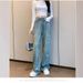 Women's Clothing High Waist Straight Leg Jeans Rhinestone Embellishments Skinny Fit Wide Leg Denim Pants Sparkly Stretch Comfort Casual Party Wear_ecoleips.com