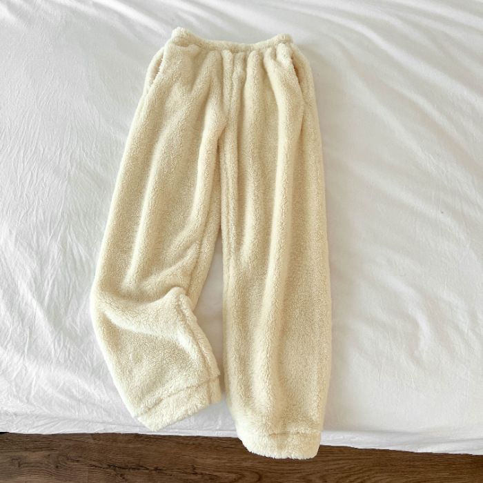 Women's Striped Flannel Pajamas Pants Autumn Plus Velvet Warm Sleep Bottoms Casual Loose Loungewear For Women Trousers_ecoleips.com