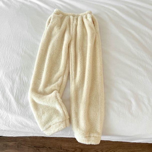 Women's Striped Flannel Pajamas Pants Autumn Plus Velvet Warm Sleep Bottoms Casual Loose Loungewear For Women Trousers_ecoleips.com