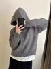 K High-end Zipper Hooded Thickened Cardigan New Loose Top Solid Color Sweater Lady_ecoleips.com
