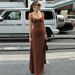 2025 Autumn New Fashion Elegant Patchwork Deep V Strap Long Sexy Slim Fit Dress Wholesale_ecoleips.com