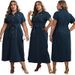 plus Size Women's Collared Short Sleeved Dress European American Style Fashion Front Open Chest Summer Spring Autumn Dress_ecoleips.com