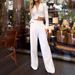 Women's Clothing autumn new fashion home simple asymmetric long pure white trousers_ecoleips.com