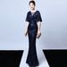 Women's clothing thread tassel beads fishtail banquet elegant temperament annual meeting host car model evening dress women autumn_ecoleips.com