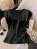 Women's Clothing Solid Color Satin Short Sleeve T-Shirt V Neck Top Thin And Stylish Slim Fit Summer_ecoleips.com