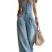 Women's Clothing Women's Denim Jumpsuit Sleeveless Wide Leg Overalls Relaxed Fit Strap Adjustable_ecoleips.com