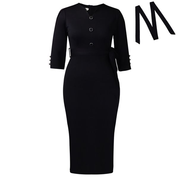 Elegant V-Neck Belted Knee-Length Dress for Women Stretchy Polyester Blend Office Chic S-XXXL_ecoleips.com