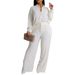 Women's Two Piece Set Long Sleeved Pleated Casual Shirt With Elastic Waist And Straight Leg_ecoleips.com