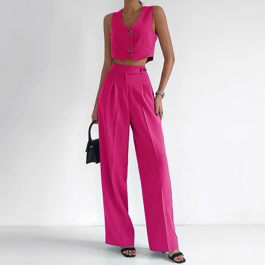 Women's Clothing Straight Summer Slim V Neck Sleeveless Top Vest Two Sets Trousers Cotton Linen Women_ecoleips.com