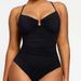 Aria Basics 2025 New European And American Solid Color Fahion Slimming One-Piece Women' Swimuit With Double Shoulder_ecoleips.com