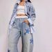 Women's Casual Loose Fit Mid-Rise Straight Leg Printed Jeans - Floral & Star Patterns (Blue Love, Vintage Blue, Star) - S-Xxl_ecoleips.com