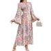 Muslim Dress Women Elegant Floral Print V-Neck A-Line Maxi Dress With Bell Sleeves & Adjustable Waist – Feminine & Stylish For Women_ecoleips.com