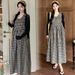 Autumn New Korean Fashion Cardigan + Plaid Vest 2-Piece Set Maternity Dress_ecoleips.com