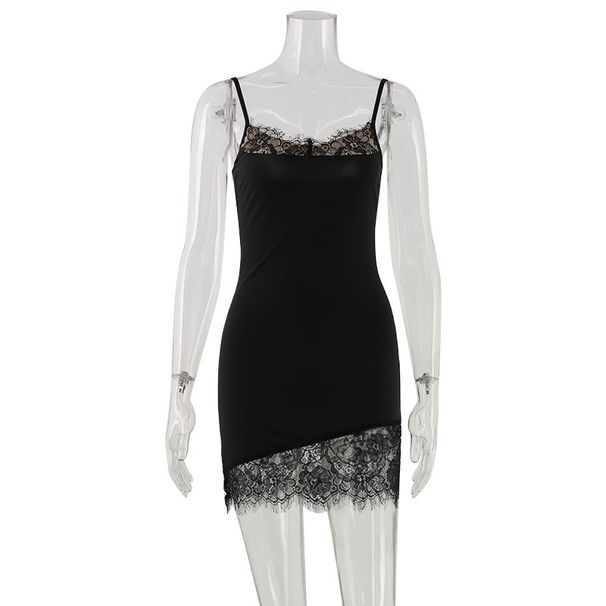Women's Sexy Sleeveless Camisole Dress European American Style Solid Color Lace Patchwork Thin Summer Dress for Ages 16-45_ecoleips.com
