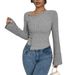 Voya Women's Mature T-shirt With Intellectual Style, Elegant Slim Fit, Long Sleeved Short Top_ecoleips.com