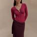 Voya Women's Pure Desire Spicy Girl Outfit, Wine Red V-neck T-shirt, Spring And Summer Slim Fit, Inner Outfit, Slimming Top_ecoleips.com