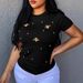 Women's Clothing Summer Elastic Beaded Butterfly Decoration Round Neck Large Size T Shirt Short Sleeve_ecoleips.com