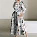 Women's Clothing Temperament Printed Single Breasted Slit Shirt Long Dress_ecoleips.com