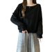 European American Style Solid Color Short Hoodless Sweatshirt Women, Thin Loose, Korean Version, Round Neck Pullover Top_ecoleips.com