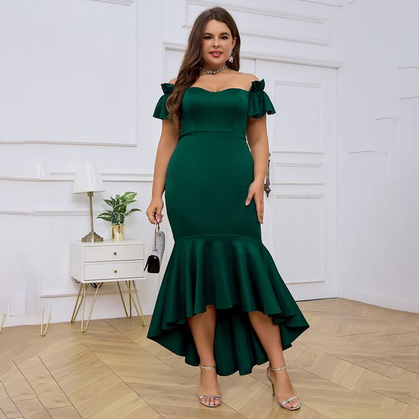 Plus size women's party evening dress with boat neck, slim and sexy swing fishtail dress European and American independent station_ecoleips.com