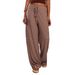 Women's Striped Loose Low Waisted Wide Leg Floor Length Pants Style Soft Breathable Sleepwear_ecoleips.com