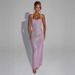 Elegant Sexy Double Shoulder Strap Sequined Mesh Dress Bodycon Evening Gown with Waist Cinching Pullover for Women_ecoleips.com