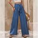 European And American Style Women's Solid Color High Waist Wide Leg Pants Casual Tie Waist Vacation Trousers_ecoleips.com