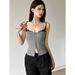 American Style Design Gray Patchwork Camisole Women, New Slim Fit Slimming Inner Wear For Autumn And Winter, Niche Top_ecoleips.com