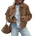 Women's Suede Jacket - Stylish Loose Fit Winter Coat With Notched Collar, Zipper Front, Long Sleeves (Khaki, S/M/L/Xl)_ecoleips.com