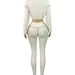 Women's Clothing Sexy Two Piece Set Drop Shoulder Sleeve Elastic Waistband Tight Fitting Long Pants_ecoleips.com