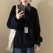girl Black Loose Sweater For Women 2025 Autumn Winter New Lazy Feel Versatile Korean Style Polo Collar Knitted Thick Top_ecoleips.com